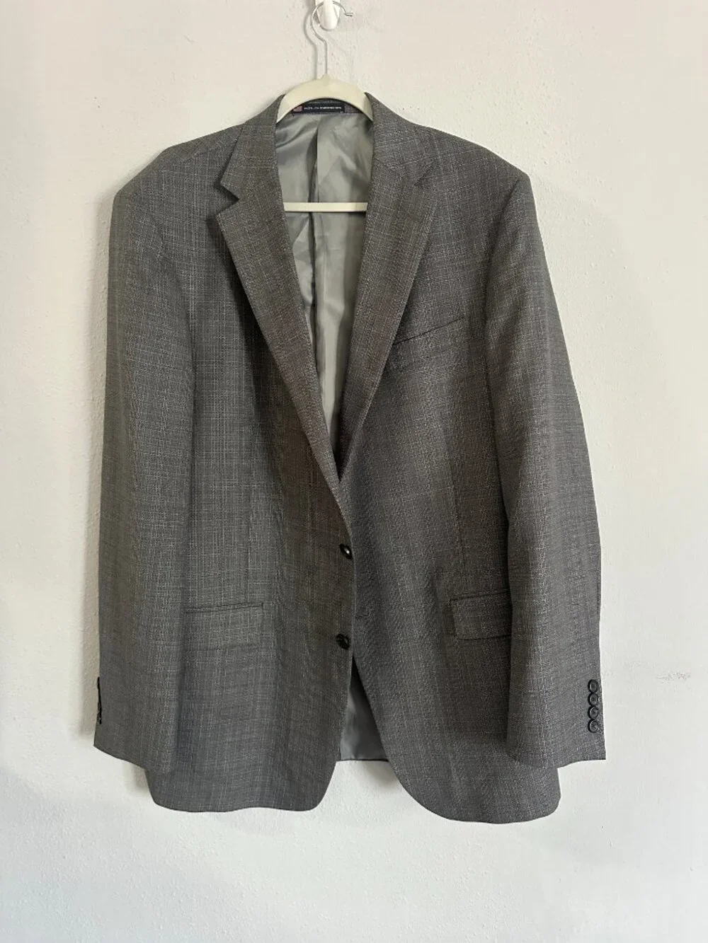 Vintage Hart Schaffner Marx Gray Micro Check 100% Wool Blazer Mens 46L USA - Picture 3 of 9
